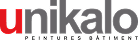 Unikalo : Logo Officiel de la Marque de Peinture Logo Unikalo affichant le texte "unikalo" en minuscules. La lettre "u" est rouge vif, le reste du mot est gris foncé sur un fond noir.